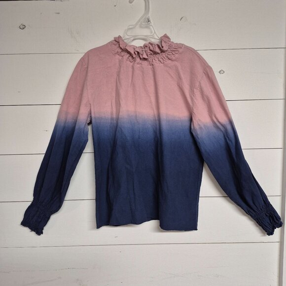 ErgoLUX Other - ErgoLUX Pink & Navy Long Sleeve Top W/ Ruffle Neckline & Smocked Cuffs XL